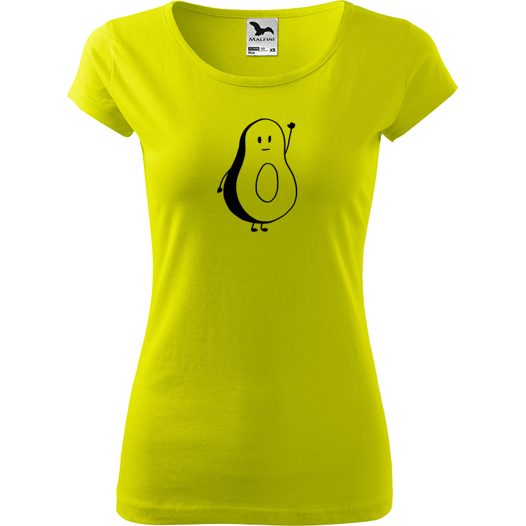 Ručně malované dámské bavlněné tričko - Pan Avokádo Barva trička: LIMETKOVÁ, Velikost trička: L, Barva motivu: ČERNÁ