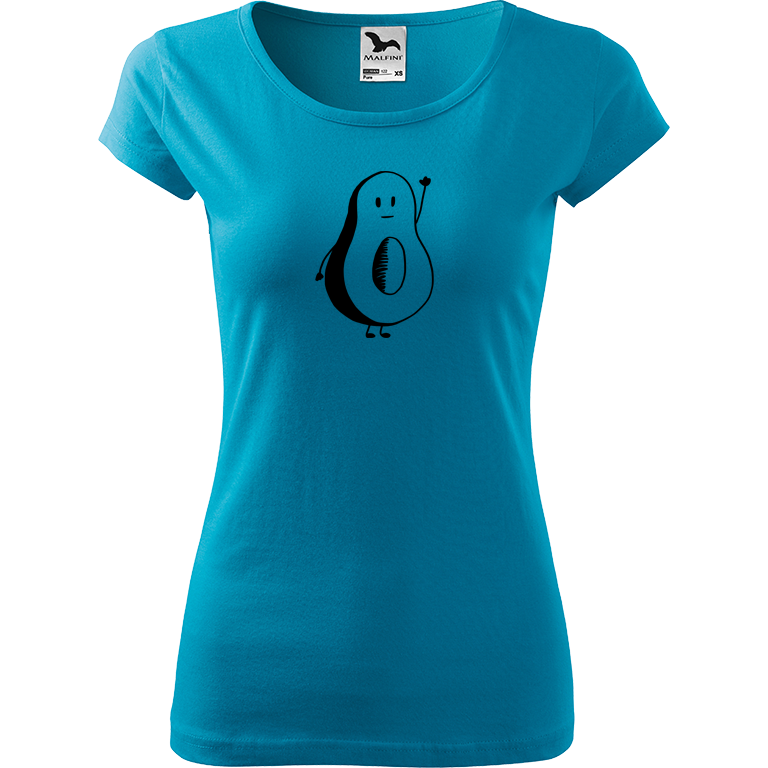 Ručně malované dámské bavlněné tričko - Pan Avokádo Barva trička: TYRKYSOVÁ, Velikost trička: M, Barva motivu: ČERNÁ