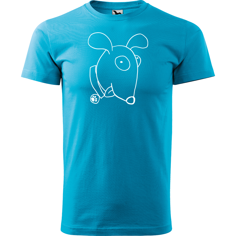Ručně malované pánské bavlněné tričko - Crazy pes Barva trička: TYRKYSOVÁ, Velikost trička: XXL, Barva motivu: BÍLÁ