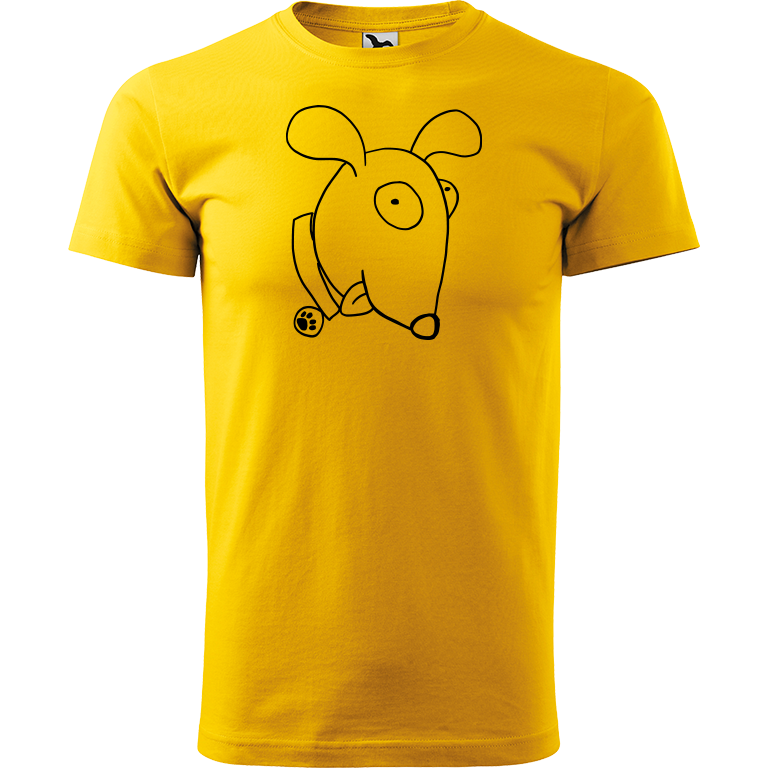 Ručně malované pánské bavlněné tričko - Crazy pes Barva trička: ŽLUTÁ, Velikost trička: XXL, Barva motivu: ČERNÁ