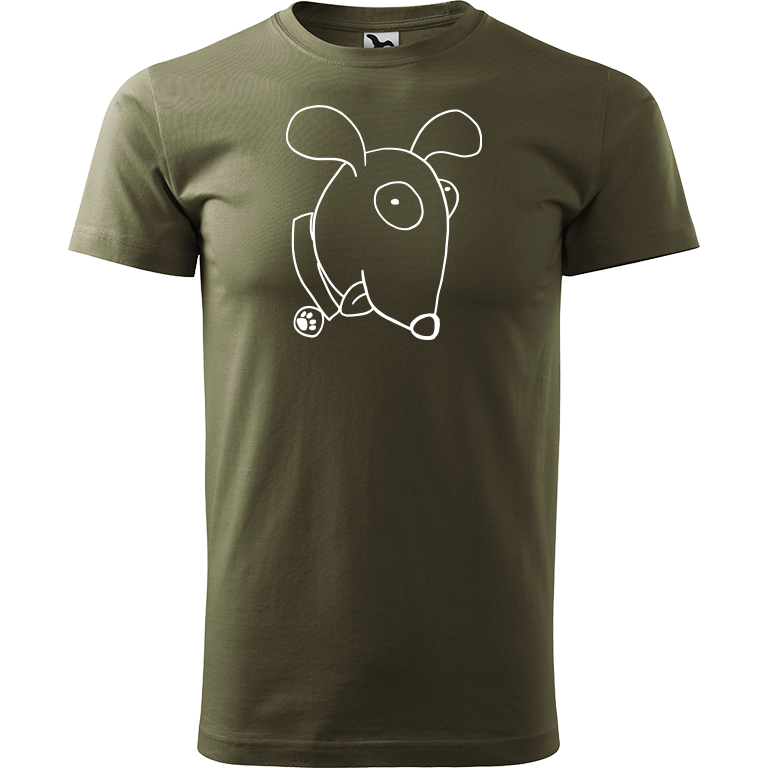 Ručně malované pánské bavlněné tričko - Crazy pes Barva trička: ARMY, Velikost trička: S, Barva motivu: BÍLÁ