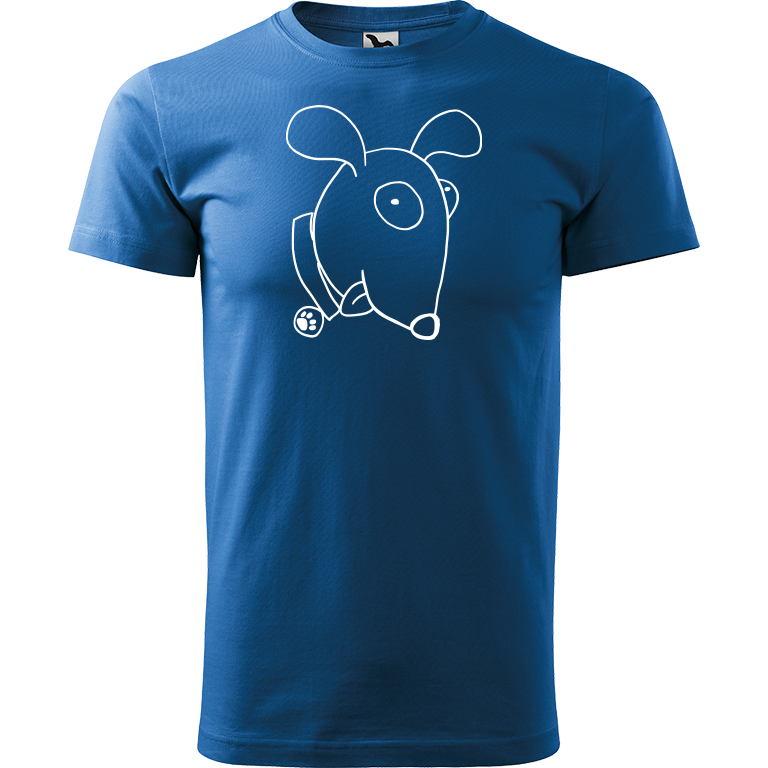 Ručně malované pánské bavlněné tričko - Crazy pes Barva trička: AZUROVÁ, Velikost trička: S, Barva motivu: BÍLÁ