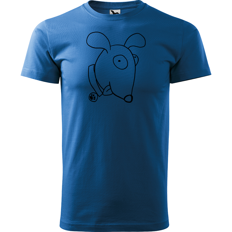 Ručně malované pánské bavlněné tričko - Crazy pes Barva trička: AZUROVÁ, Velikost trička: XXL, Barva motivu: ČERNÁ