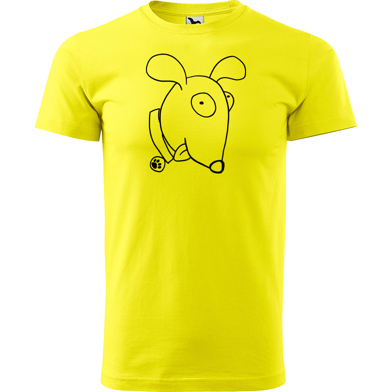 Ručně malované pánské bavlněné tričko - Crazy pes Barva trička: CITRONOVÁ, Velikost trička: XXL, Barva motivu: ČERNÁ