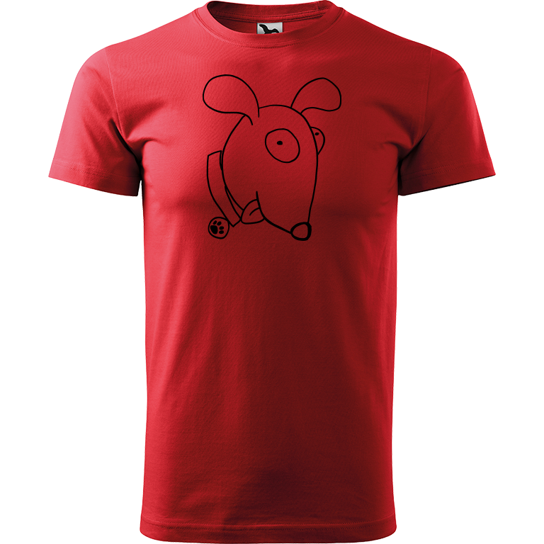 Ručně malované pánské bavlněné tričko - Crazy pes Barva trička: ČERVENÁ, Velikost trička: L, Barva motivu: ČERNÁ