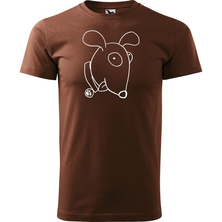 Ručně malované pánské bavlněné tričko - Crazy pes Barva trička: ČOKOLÁDOVÁ, Velikost trička: XXL, Barva motivu: BÍLÁ