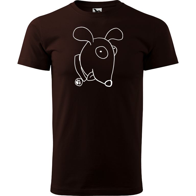 Ručně malované pánské bavlněné tričko - Crazy pes Barva trička: KÁVOVÁ, Velikost trička: S, Barva motivu: BÍLÁ