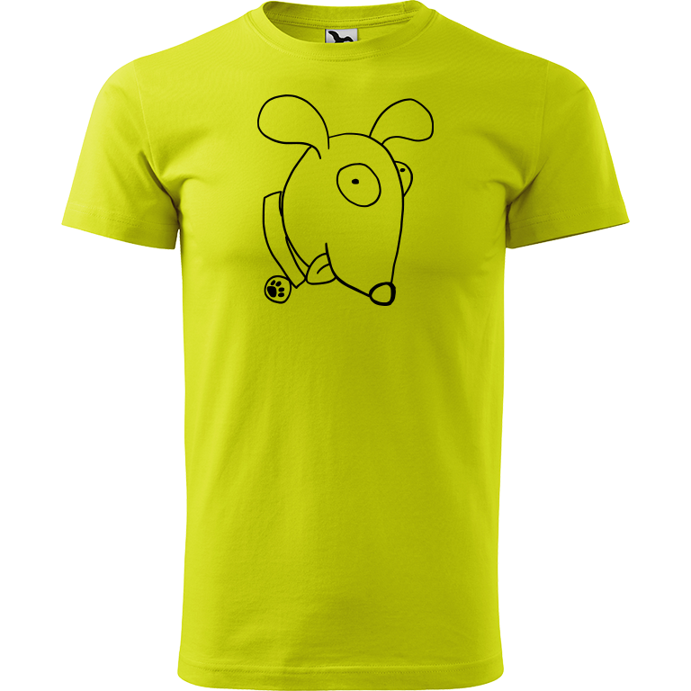 Ručně malované pánské bavlněné tričko - Crazy pes Barva trička: LIMETKOVÁ, Velikost trička: M, Barva motivu: ČERNÁ