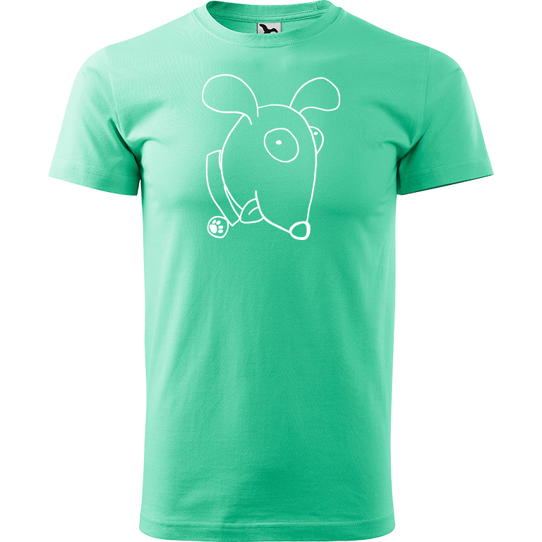 Ručně malované pánské bavlněné tričko - Crazy pes Barva trička: MÁTOVÁ, Velikost trička: S, Barva motivu: BÍLÁ