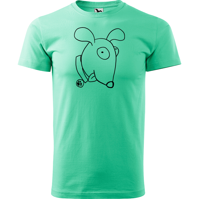 Ručně malované pánské bavlněné tričko - Crazy pes Barva trička: MÁTOVÁ, Velikost trička: M, Barva motivu: ČERNÁ
