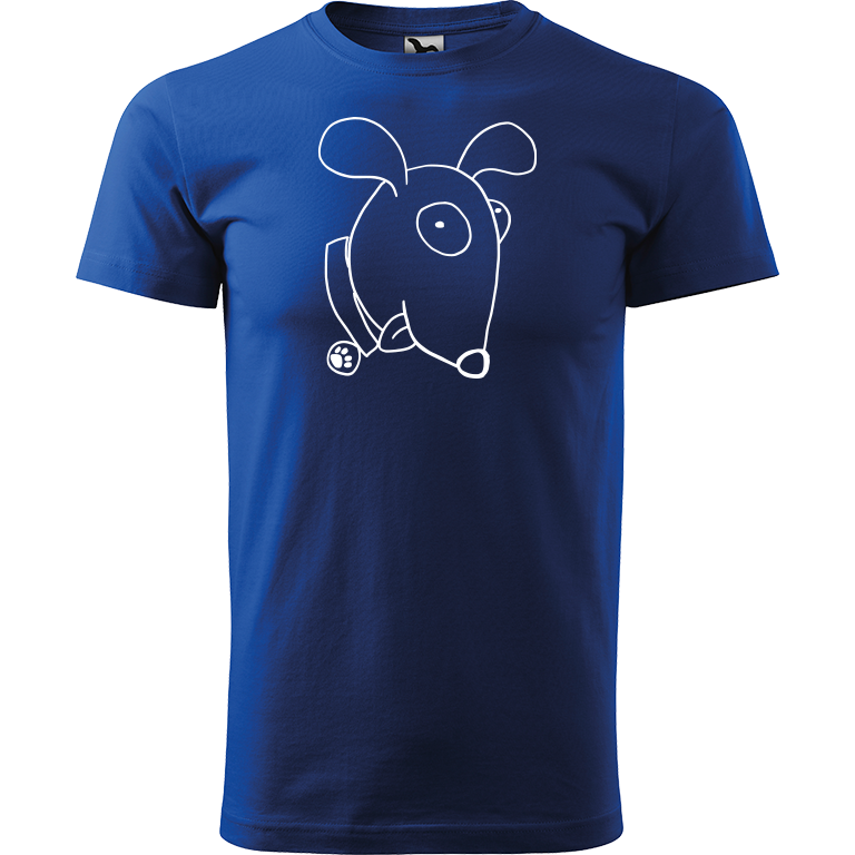 Ručně malované pánské bavlněné tričko - Crazy pes Barva trička: MODRÁ, Velikost trička: L, Barva motivu: BÍLÁ