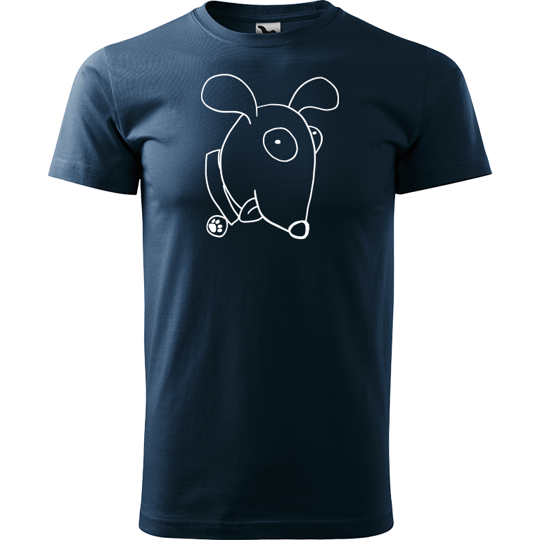 Ručně malované pánské bavlněné tričko - Crazy pes Barva trička: NÁMOŘNICKÁ MODRÁ, Velikost trička: L, Barva motivu: BÍLÁ
