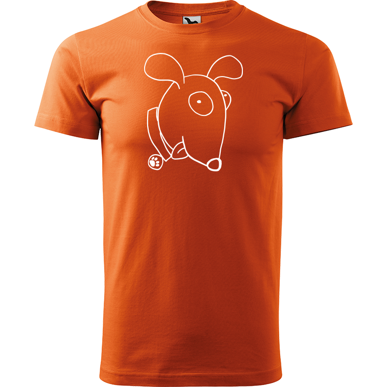 Ručně malované pánské bavlněné tričko - Crazy pes Barva trička: ORANŽOVÁ, Velikost trička: XL, Barva motivu: BÍLÁ