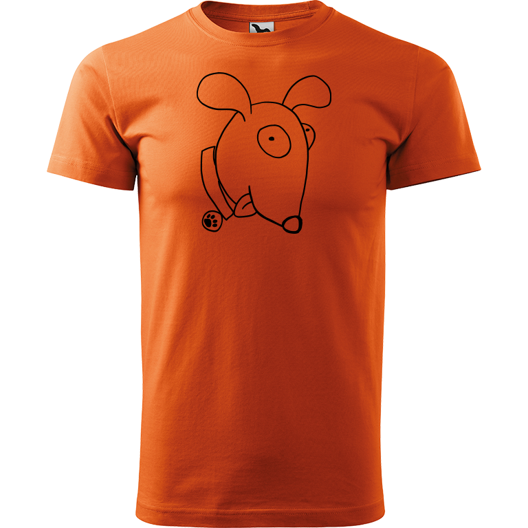 Ručně malované pánské bavlněné tričko - Crazy pes Barva trička: ORANŽOVÁ, Velikost trička: S, Barva motivu: ČERNÁ