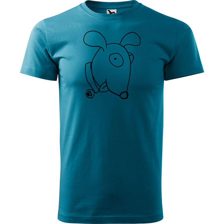 Ručně malované pánské bavlněné tričko - Crazy pes Barva trička: TMAVĚ TYRKYSOVÁ, Velikost trička: M, Barva motivu: ČERNÁ