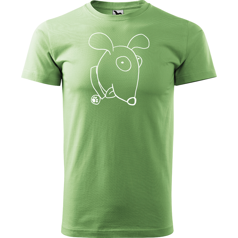 Ručně malované pánské bavlněné tričko - Crazy pes Barva trička: TRÁVOVĚ ZELENÁ, Velikost trička: XL, Barva motivu: BÍLÁ