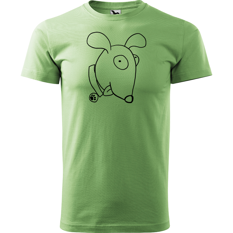 Ručně malované pánské bavlněné tričko - Crazy pes Barva trička: TRÁVOVĚ ZELENÁ, Velikost trička: M, Barva motivu: ČERNÁ