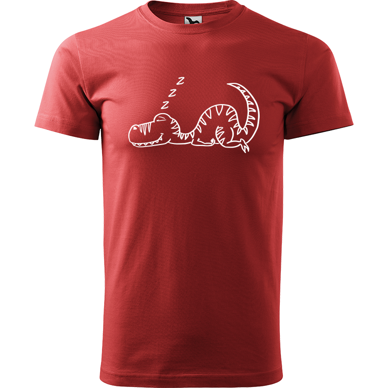 Ručně malované pánské bavlněné tričko - Dinosaurus spící Barva trička: BORDÓ, Velikost trička: S, Barva motivu: BÍLÁ