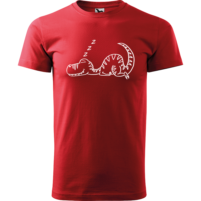 Ručně malované pánské bavlněné tričko - Dinosaurus spící Barva trička: ČERVENÁ, Velikost trička: XS, Barva motivu: BÍLÁ