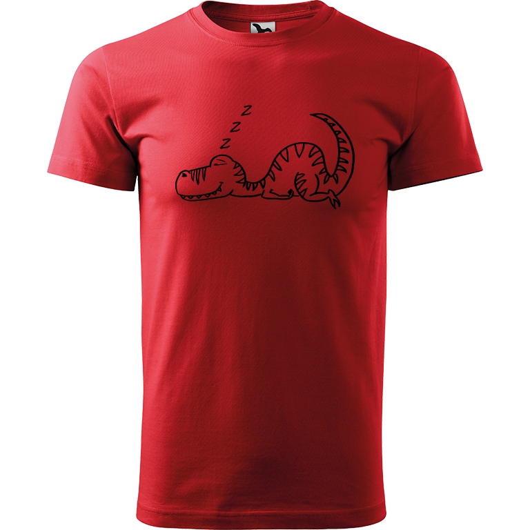Ručně malované pánské bavlněné tričko - Dinosaurus spící Barva trička: ČERVENÁ, Velikost trička: S, Barva motivu: ČERNÁ