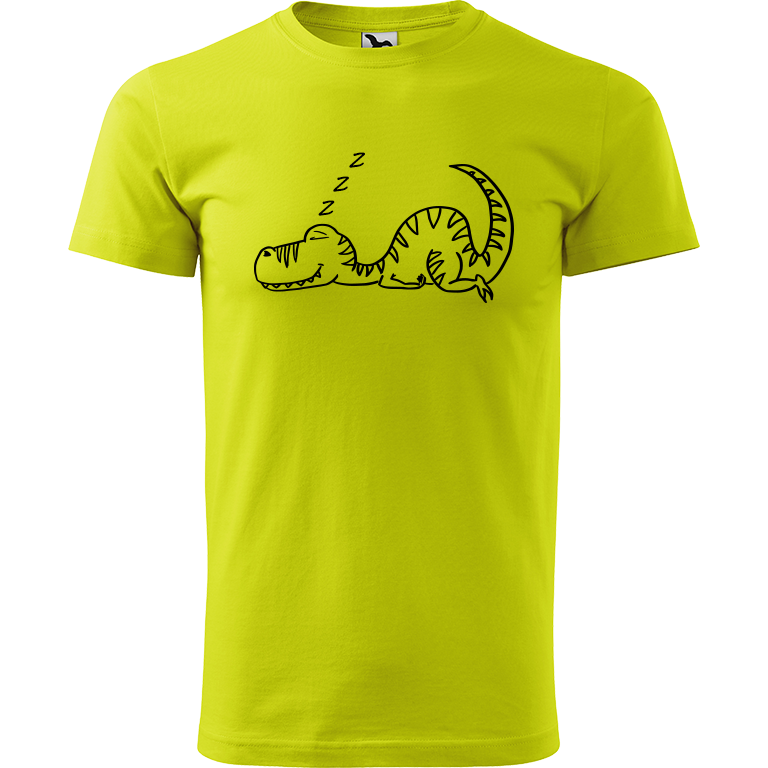 Ručně malované pánské bavlněné tričko - Dinosaurus spící Barva trička: LIMETKOVÁ, Velikost trička: XXL, Barva motivu: ČERNÁ