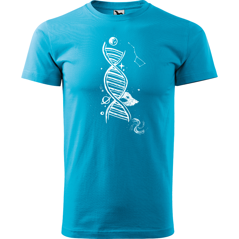 Ručně malované pánské bavlněné tričko - DNA Barva trička: TYRKYSOVÁ, Velikost trička: XL, Barva motivu: BÍLÁ