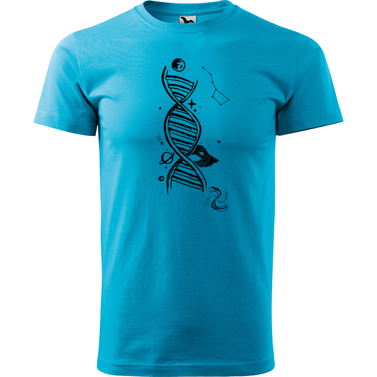 Ručně malované pánské bavlněné tričko - DNA Barva trička: TYRKYSOVÁ, Velikost trička: L, Barva motivu: ČERNÁ