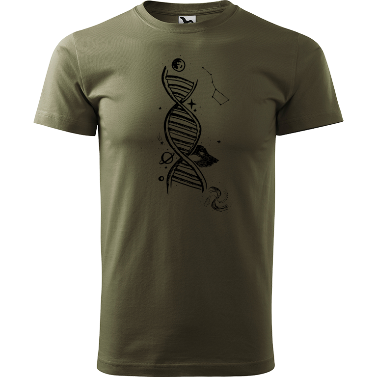 Ručně malované pánské bavlněné tričko - DNA Barva trička: ARMY, Velikost trička: L, Barva motivu: ČERNÁ