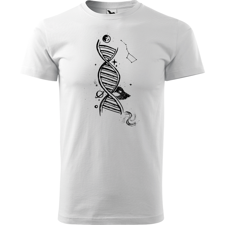 Ručně malované pánské bavlněné tričko - DNA Barva trička: BÍLÁ, Velikost trička: XXL, Barva motivu: ČERNÁ