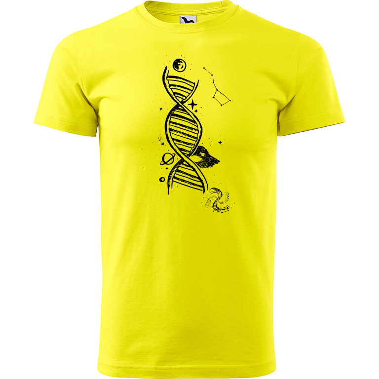 Ručně malované pánské bavlněné tričko - DNA Barva trička: CITRONOVÁ, Velikost trička: XL, Barva motivu: ČERNÁ
