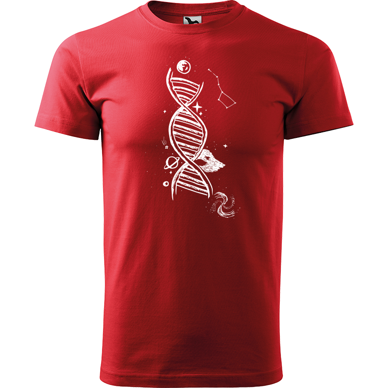 Ručně malované pánské bavlněné tričko - DNA Barva trička: ČERVENÁ, Velikost trička: L, Barva motivu: BÍLÁ