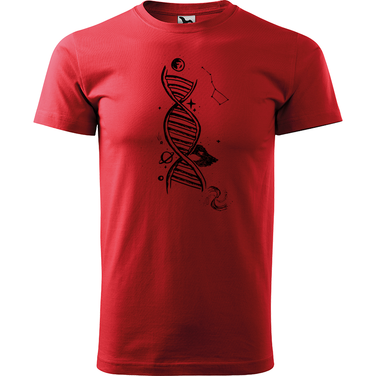 Ručně malované pánské bavlněné tričko - DNA Barva trička: ČERVENÁ, Velikost trička: S, Barva motivu: ČERNÁ