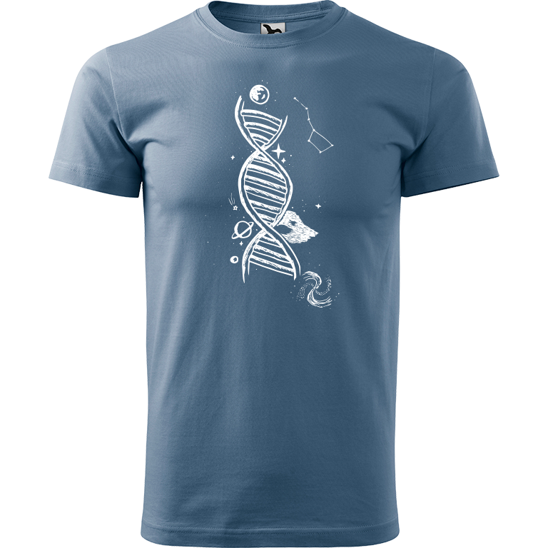 Ručně malované pánské bavlněné tričko - DNA Barva trička: DENIM, Velikost trička: L, Barva motivu: BÍLÁ