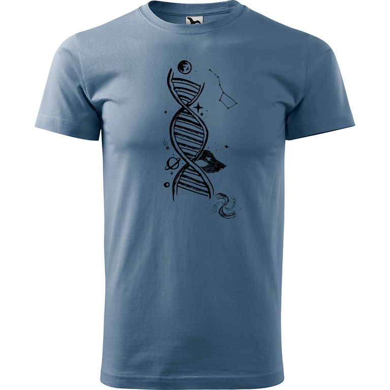 Ručně malované pánské bavlněné tričko - DNA Barva trička: DENIM, Velikost trička: XXL, Barva motivu: ČERNÁ