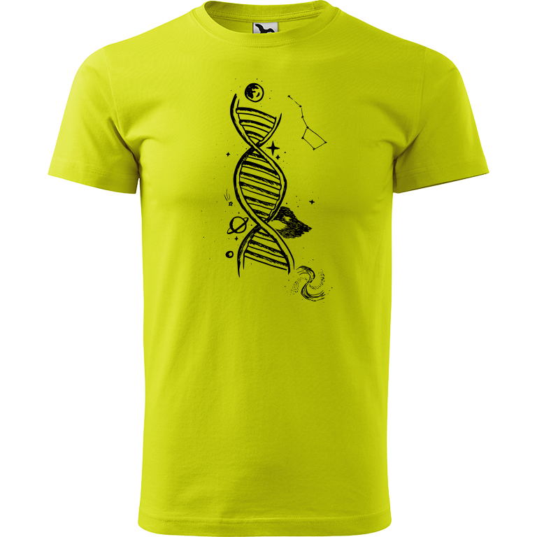 Ručně malované pánské bavlněné tričko - DNA Barva trička: LIMETKOVÁ, Velikost trička: XXL, Barva motivu: ČERNÁ
