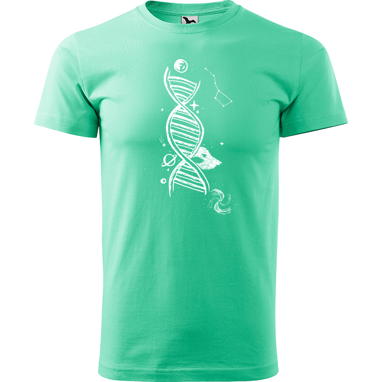 Ručně malované pánské bavlněné tričko - DNA Barva trička: MÁTOVÁ, Velikost trička: XL, Barva motivu: BÍLÁ