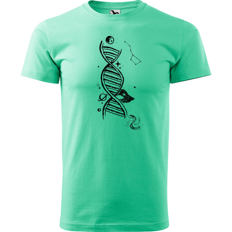 Ručně malované pánské bavlněné tričko - DNA Barva trička: MÁTOVÁ, Velikost trička: XL, Barva motivu: ČERNÁ