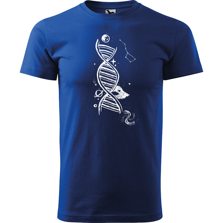 Ručně malované pánské bavlněné tričko - DNA Barva trička: MODRÁ, Velikost trička: M, Barva motivu: BÍLÁ