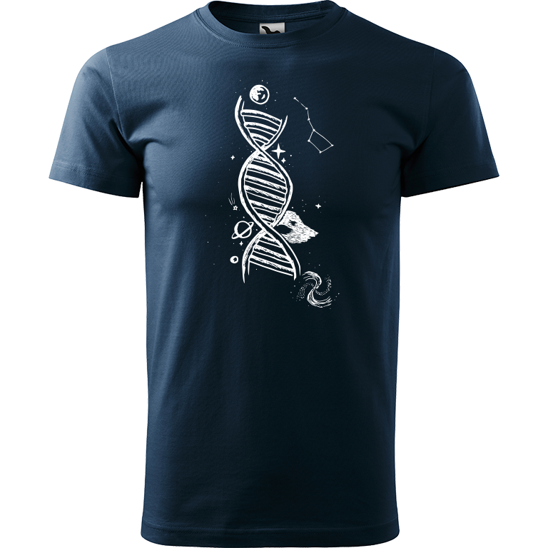 Ručně malované pánské bavlněné tričko - DNA Barva trička: NÁMOŘNICKÁ MODRÁ, Velikost trička: M, Barva motivu: BÍLÁ