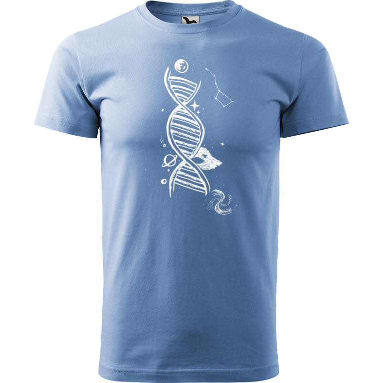 Ručně malované pánské bavlněné tričko - DNA Barva trička: NEBESKY MODRÁ, Velikost trička: L, Barva motivu: BÍLÁ