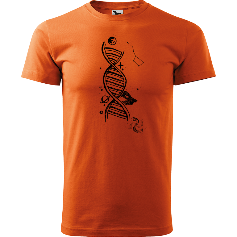 Ručně malované pánské bavlněné tričko - DNA Barva trička: ORANŽOVÁ, Velikost trička: S, Barva motivu: ČERNÁ
