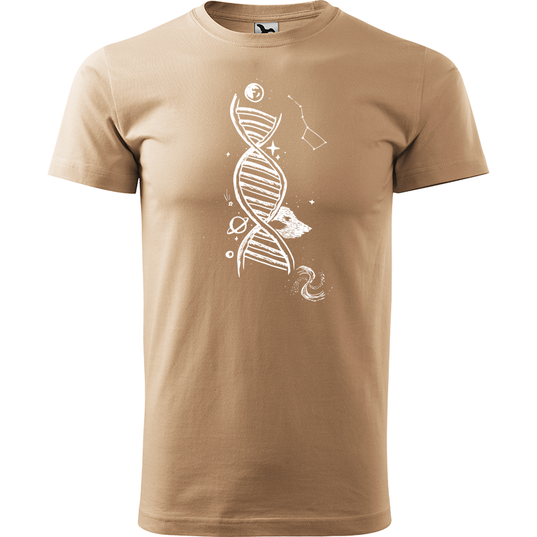 Ručně malované pánské bavlněné tričko - DNA Barva trička: PÍSKOVÁ, Velikost trička: XXL, Barva motivu: BÍLÁ