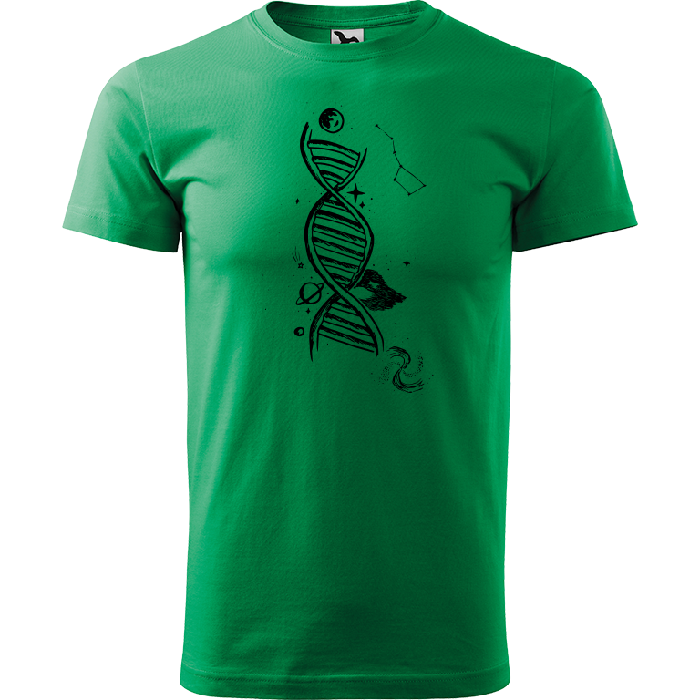 Ručně malované pánské bavlněné tričko - DNA Barva trička: STŘEDNĚ ZELENÁ, Velikost trička: M, Barva motivu: ČERNÁ