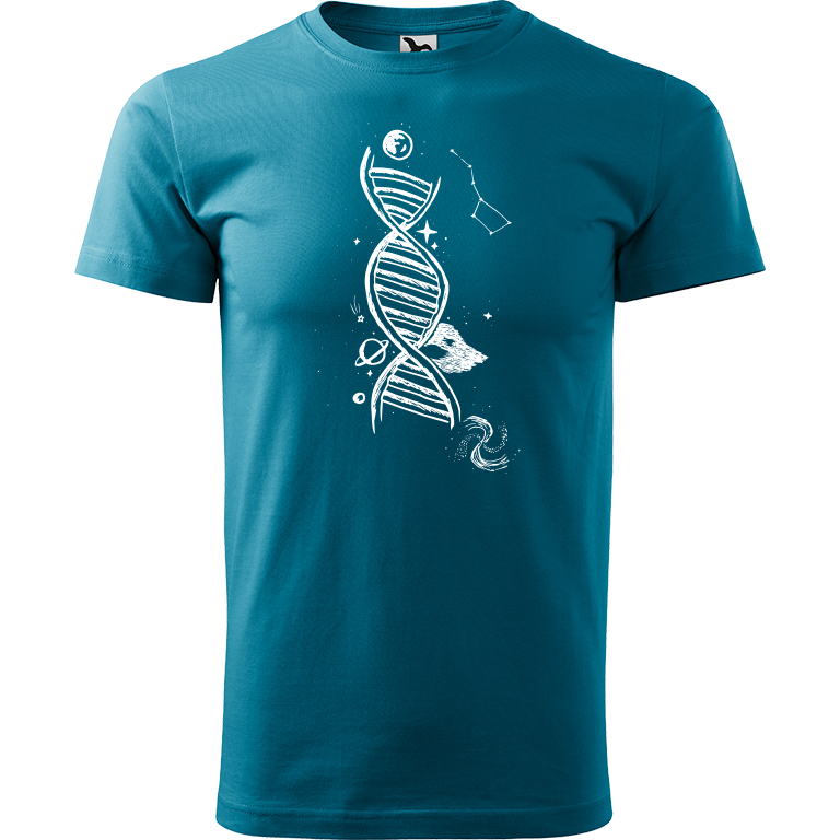 Ručně malované pánské bavlněné tričko - DNA Barva trička: TMAVĚ TYRKYSOVÁ, Velikost trička: XS, Barva motivu: BÍLÁ