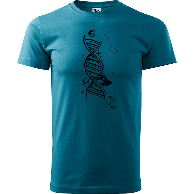 Ručně malované pánské bavlněné tričko - DNA Barva trička: TMAVĚ TYRKYSOVÁ, Velikost trička: L, Barva motivu: ČERNÁ