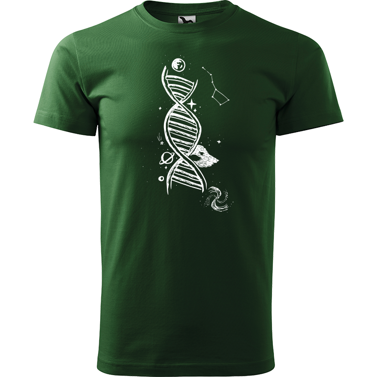 Ručně malované pánské bavlněné tričko - DNA Barva trička: TMAVĚ ZELENÁ, Velikost trička: XL, Barva motivu: BÍLÁ
