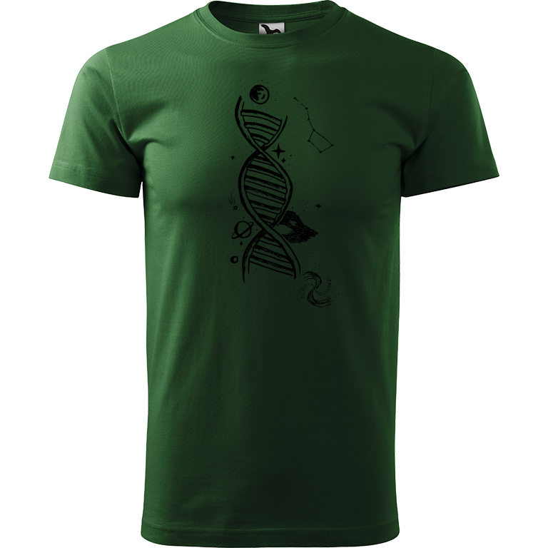 Ručně malované pánské bavlněné tričko - DNA Barva trička: TMAVĚ ZELENÁ, Velikost trička: XL, Barva motivu: ČERNÁ