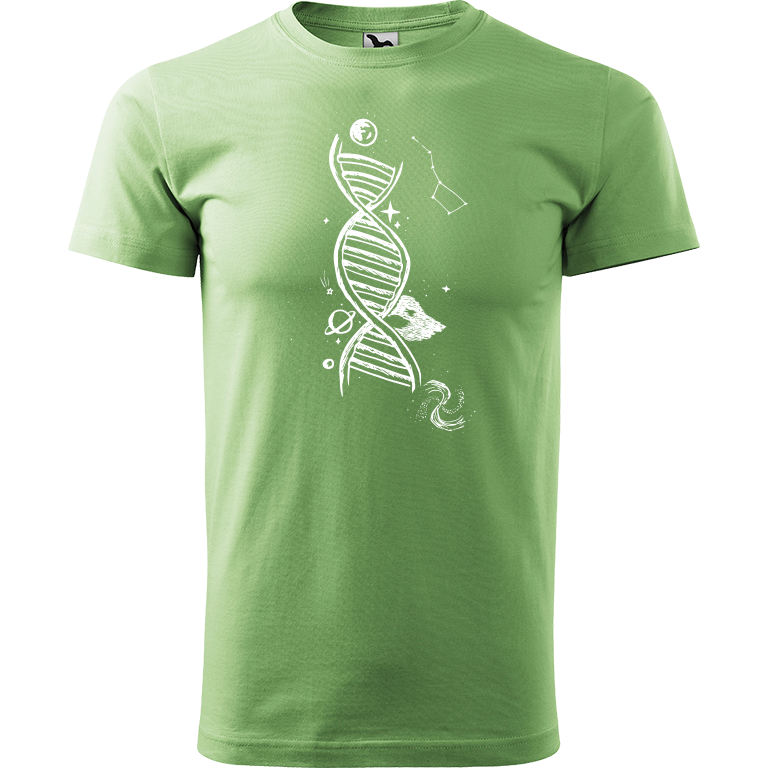 Ručně malované pánské bavlněné tričko - DNA Barva trička: TRÁVOVĚ ZELENÁ, Velikost trička: XL, Barva motivu: BÍLÁ