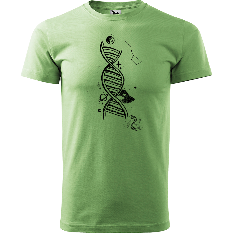 Ručně malované pánské bavlněné tričko - DNA Barva trička: TRÁVOVĚ ZELENÁ, Velikost trička: S, Barva motivu: ČERNÁ