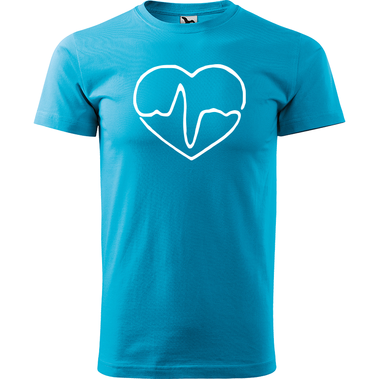 Ručně malované pánské bavlněné tričko - Doktorské srdce Barva trička: TYRKYSOVÁ, Velikost trička: XXL, Barva motivu: BÍLÁ